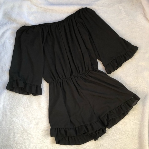 The Impeccable Pig Black Off the Shoulder Romper - Picture 2 of 11